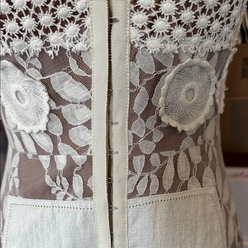 Byron Lars White Lace Dress Brown Size 4P - Image 7