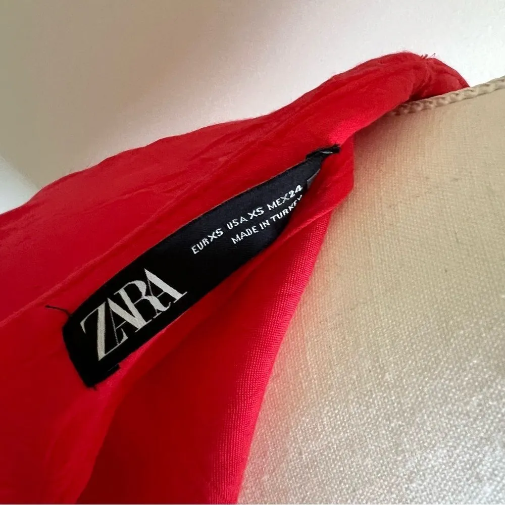 ZARA Coral Red Sateen Mini Skirt with Knot Detail Bloggers Fave Size XS - Image 8