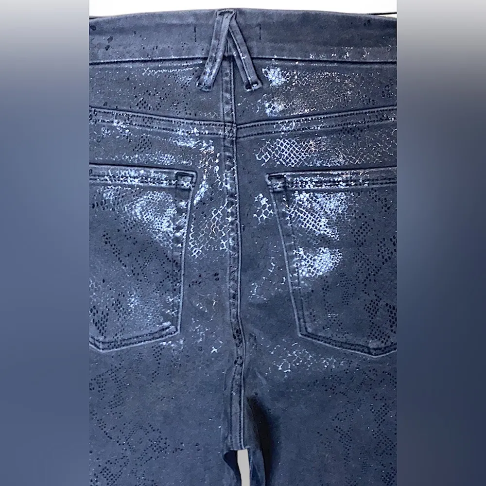 Good American Good Waist Black Foil Snake Print Skinny Jeans sz 28 - Image 7