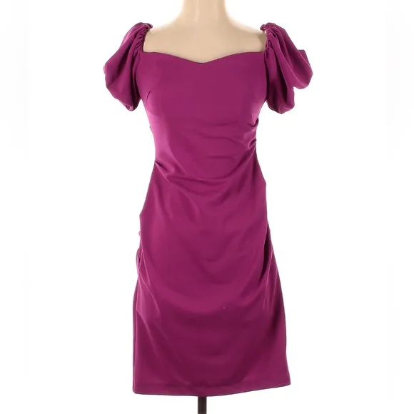 DB Studio Burgundy crepe sheath with puff sleeves Cocktail Dress size 18 NWT - Image 2