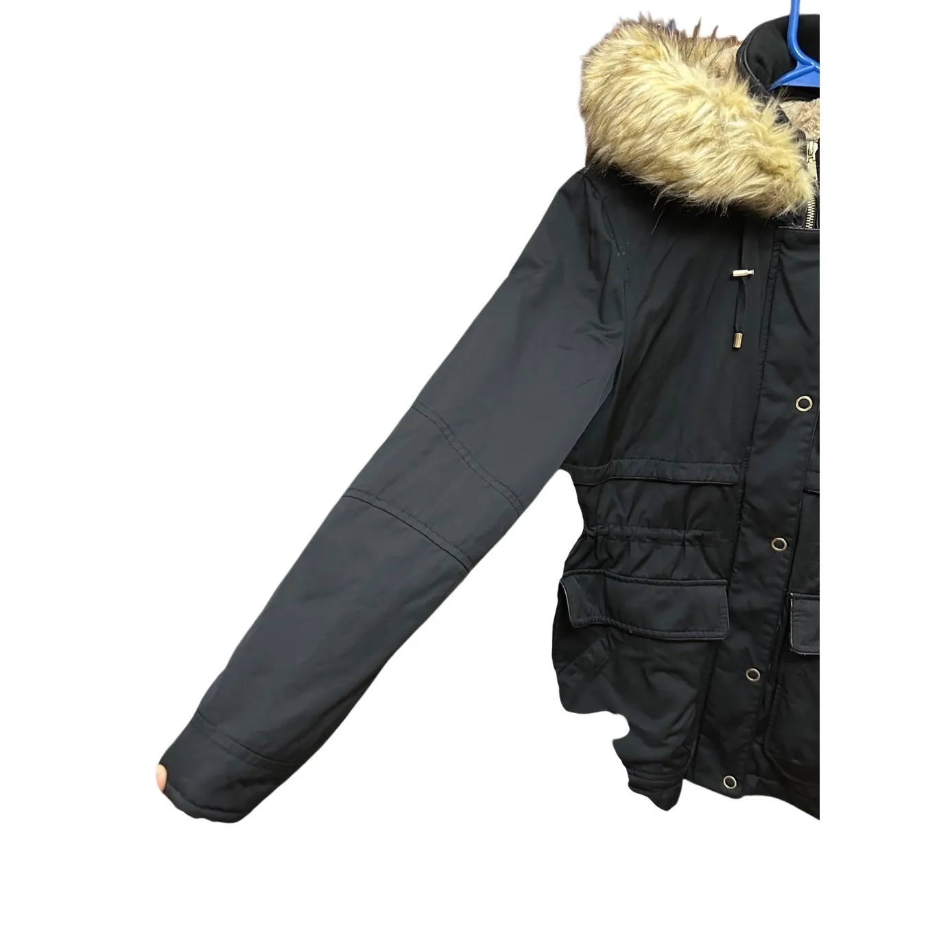 Zara Trafaluc Parka Coat Black Faux Fur‎ Size Small 3427/225/800 Winter - Image 14