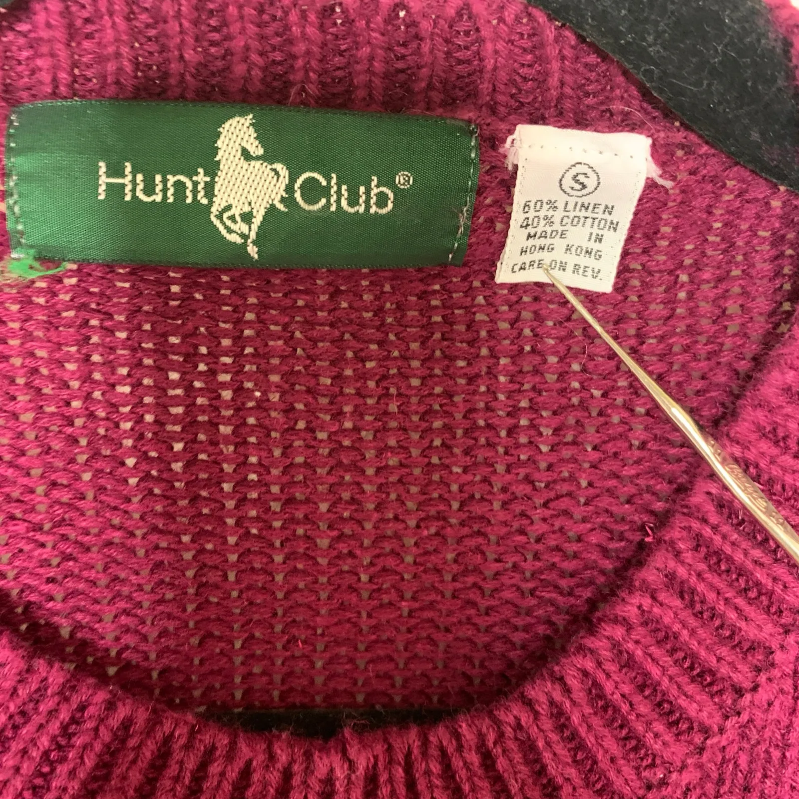 Vintage Hunt Club Maroon Sweater Floral Design Sz Small Linen Cotton - Image 7