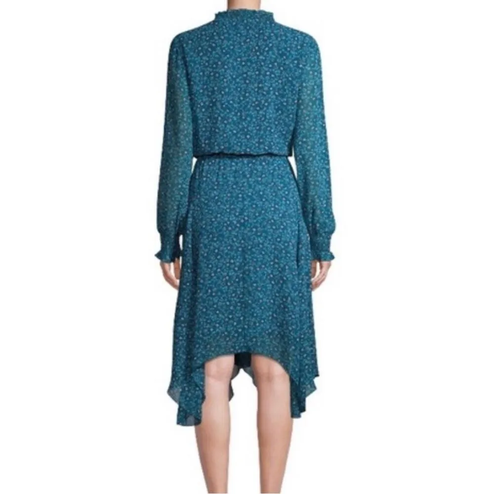 Time & Tru Midi Dress Smocked Long Sleeves Teal Floral Women’s Size Large 12/14 - Image 3