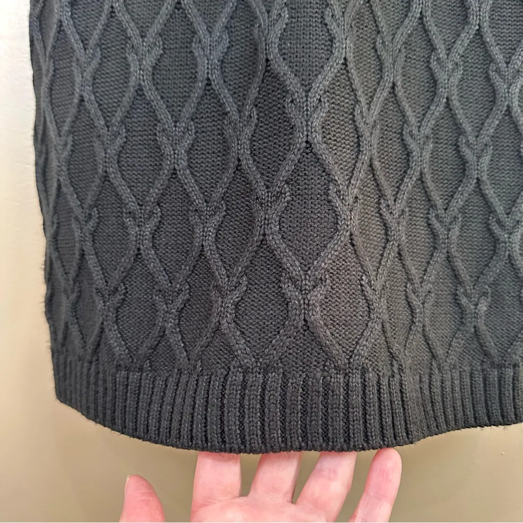 Calvin Klein Black Cable Knit Sweater Dress Shawl Collar Buckle Detail Small - Image 7
