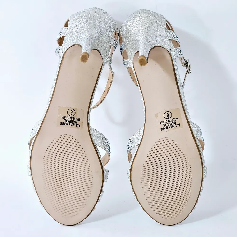 Cityclassified Reason Silver Rhinestone Heeled Sandals Size 8 - Image 7