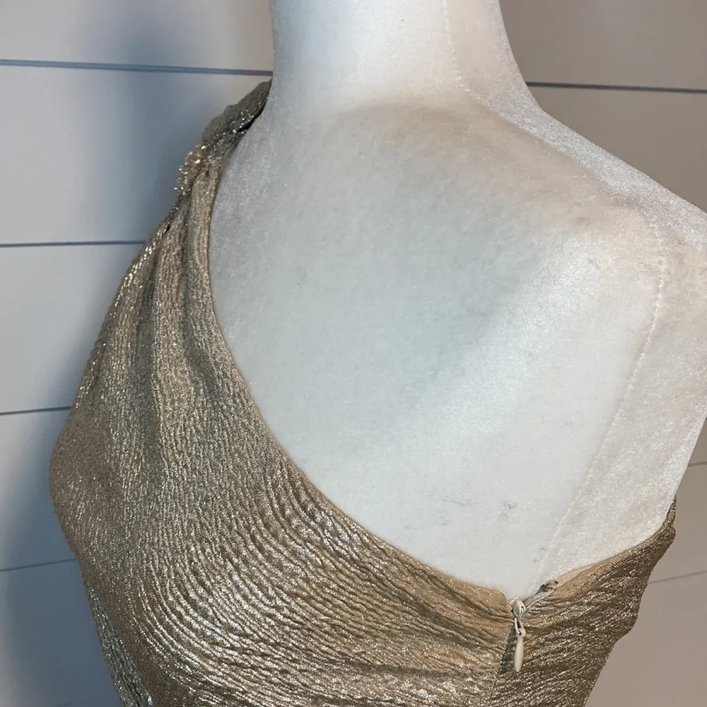 David Meister Metallic One-Shoulder Cocktail Dress - Image 6