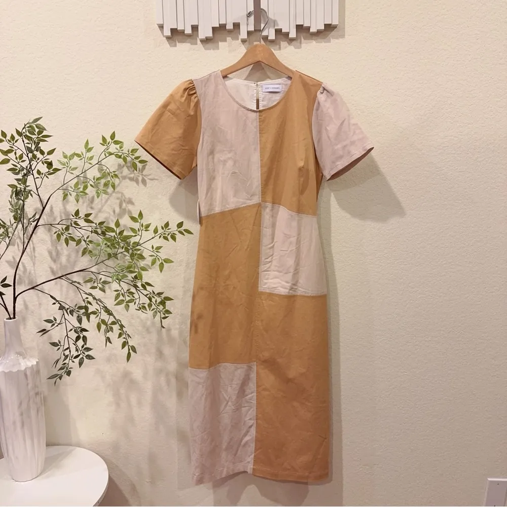 Lost + Wander LA Crème Color Block Cottage Linen Midi Dress Cream Sand OS NWT - Image 2