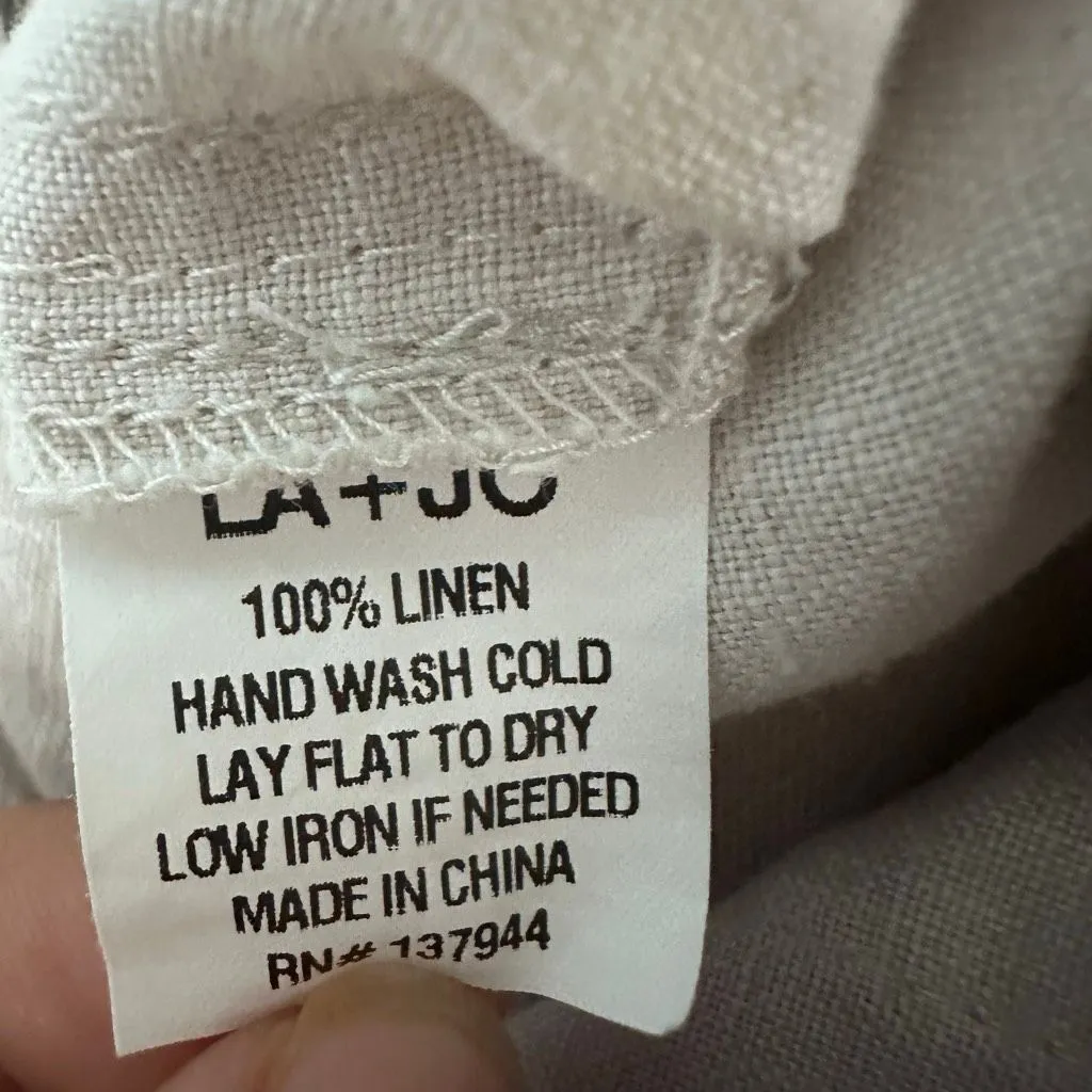 L.a. + JO 100% Linen Wide Leg Draw String Pants Size Small Tan - Image 5