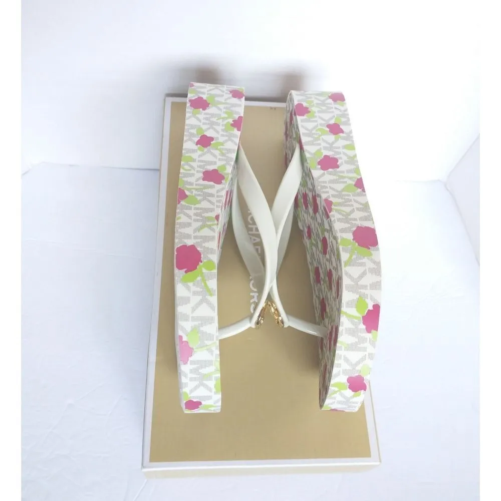 New! MICHAEL KORS MK Logo Jet Set Bedford Platform Wedge Thong Sandals Shoes - Image 3