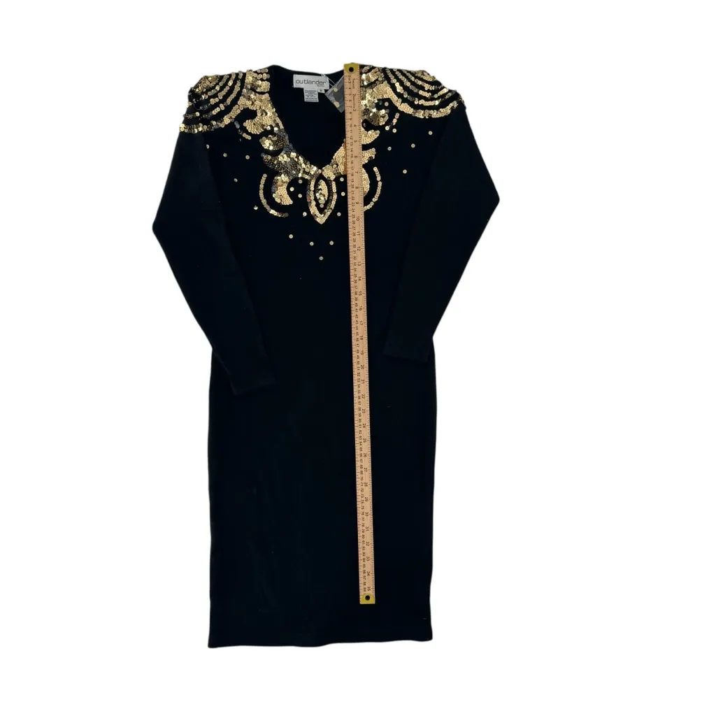 Outlander Petites Shiny Glam Gold Sequins Long Sleeve Soft Black Dress Lambswool Size undefined - Image 9