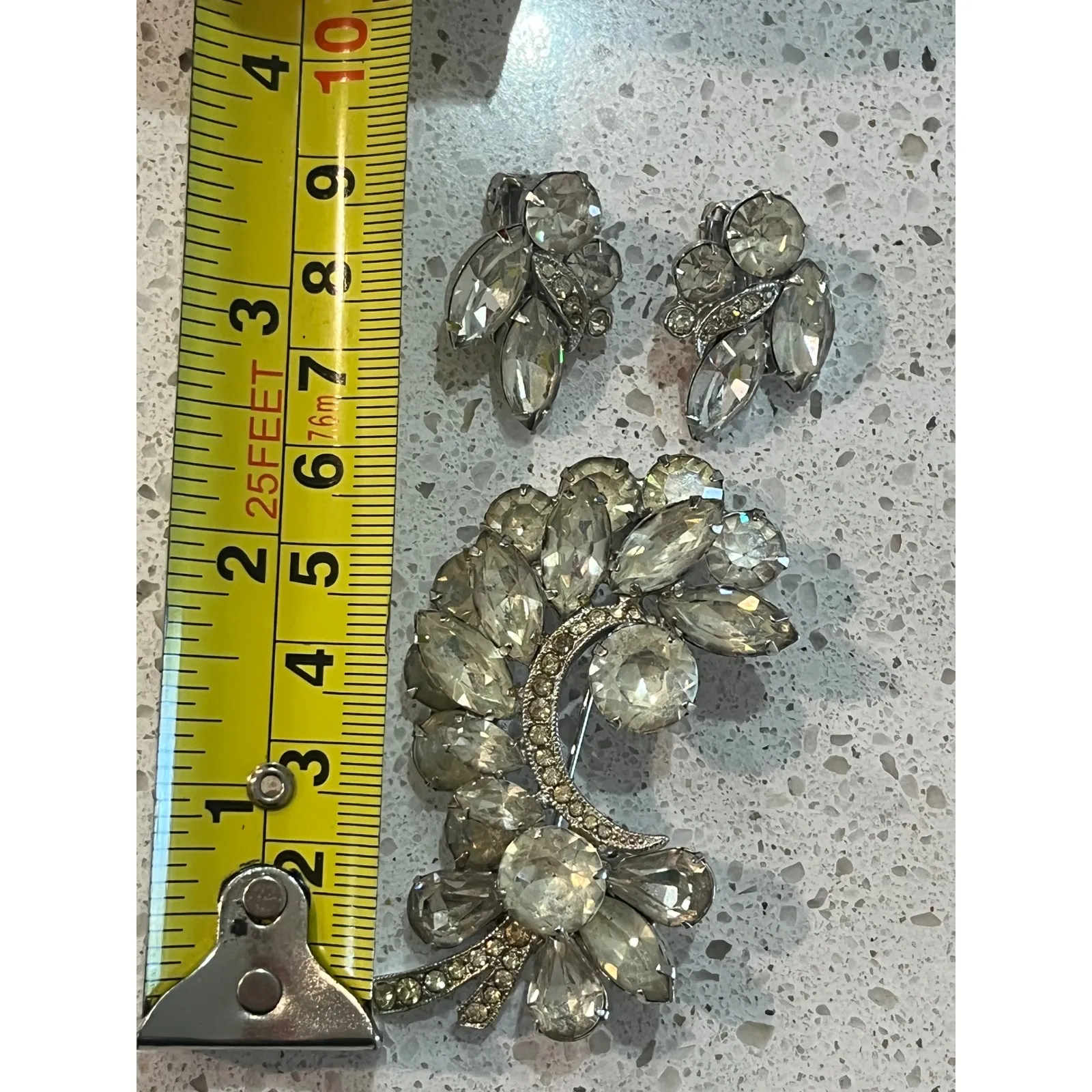 vintage Eisenberg Ice clear rhinestone brooch and clip - Image 7