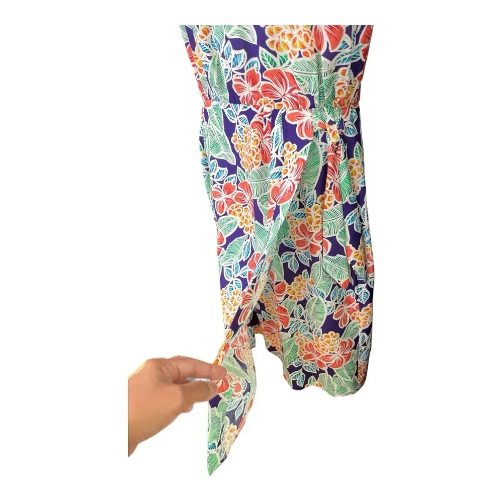 Talbots floral midi dress, button up and zipper back. Side tie wrap bottom sz 10 - Image 3