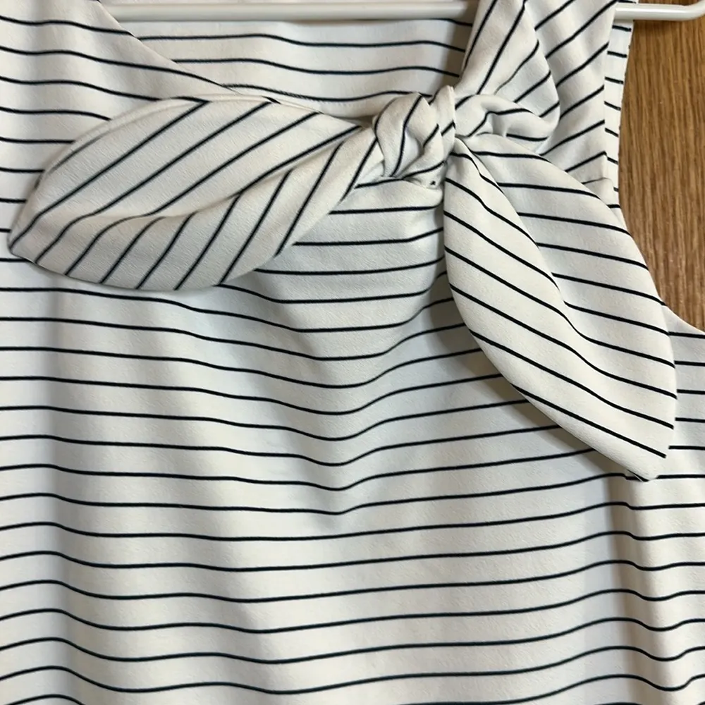 Banana Republic Navy Blue & White Striped Top With Bow - Image 3