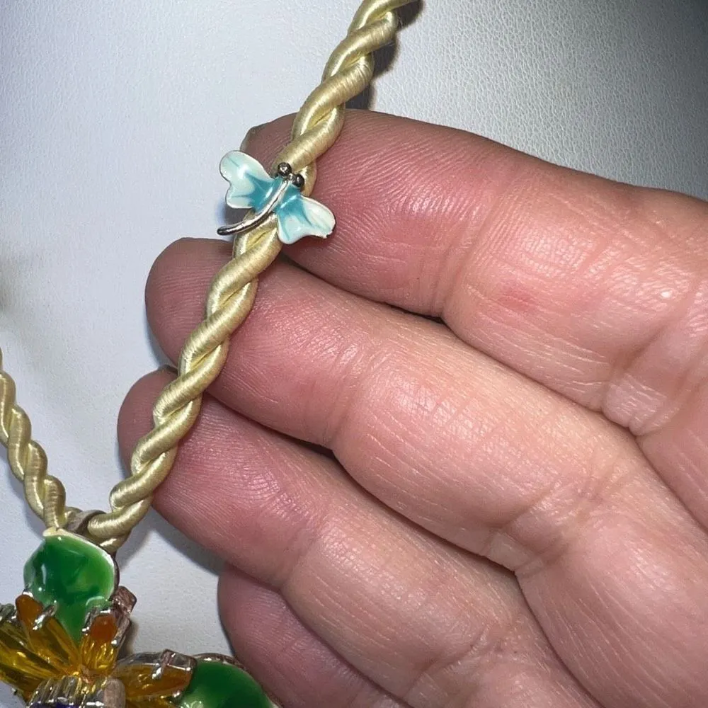 Enameled Flower and Ladybug Pendant on Silk Cord Necklace - Image 5