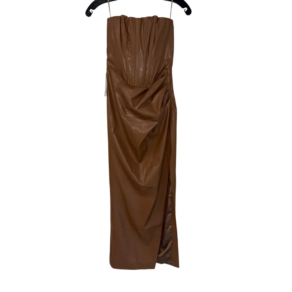 Bardot Everlasting Faux Leather Dress in Camel 2 New Womens Vegan Strapless Midi - Image 4