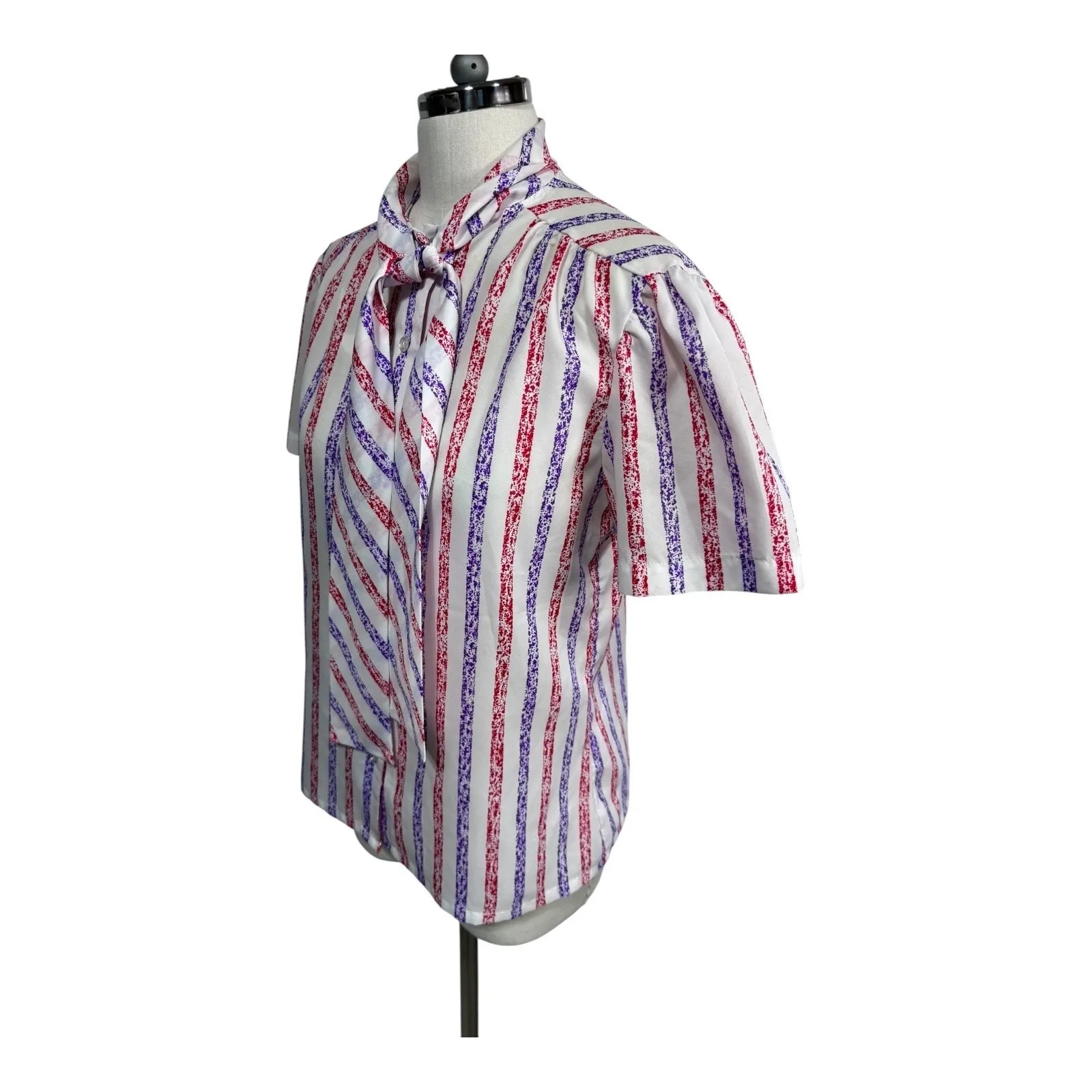 Judy Bond Red Purple Stripe Bow Blouse Vintage Secretary Top Women's 10 - Image 5
