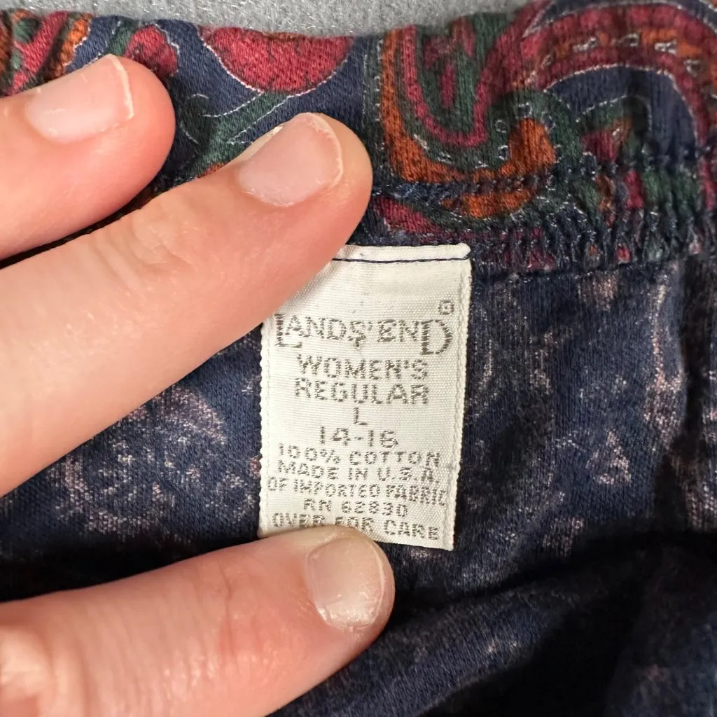 Vtg Lands' End Womens L 12-14 Cotton Paisley Print Pull‎ On Flare Skirt Made USA - Image 6