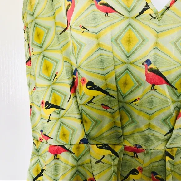 Crop david peck M Silk romper Artsy chartreuse bird print Green Size M - Image 8