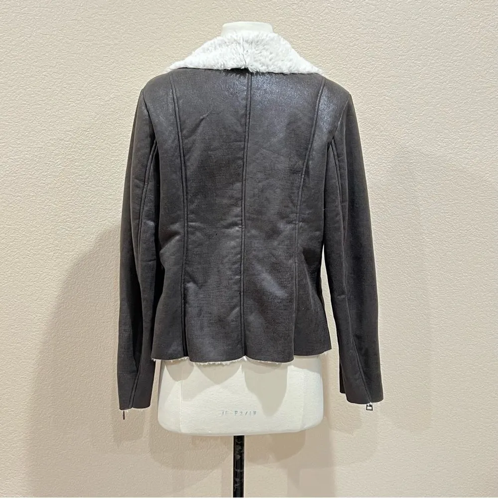 Soft Surroundings Taupe Faux Suede Sherpa Lined Jacket Size Small - Image 5