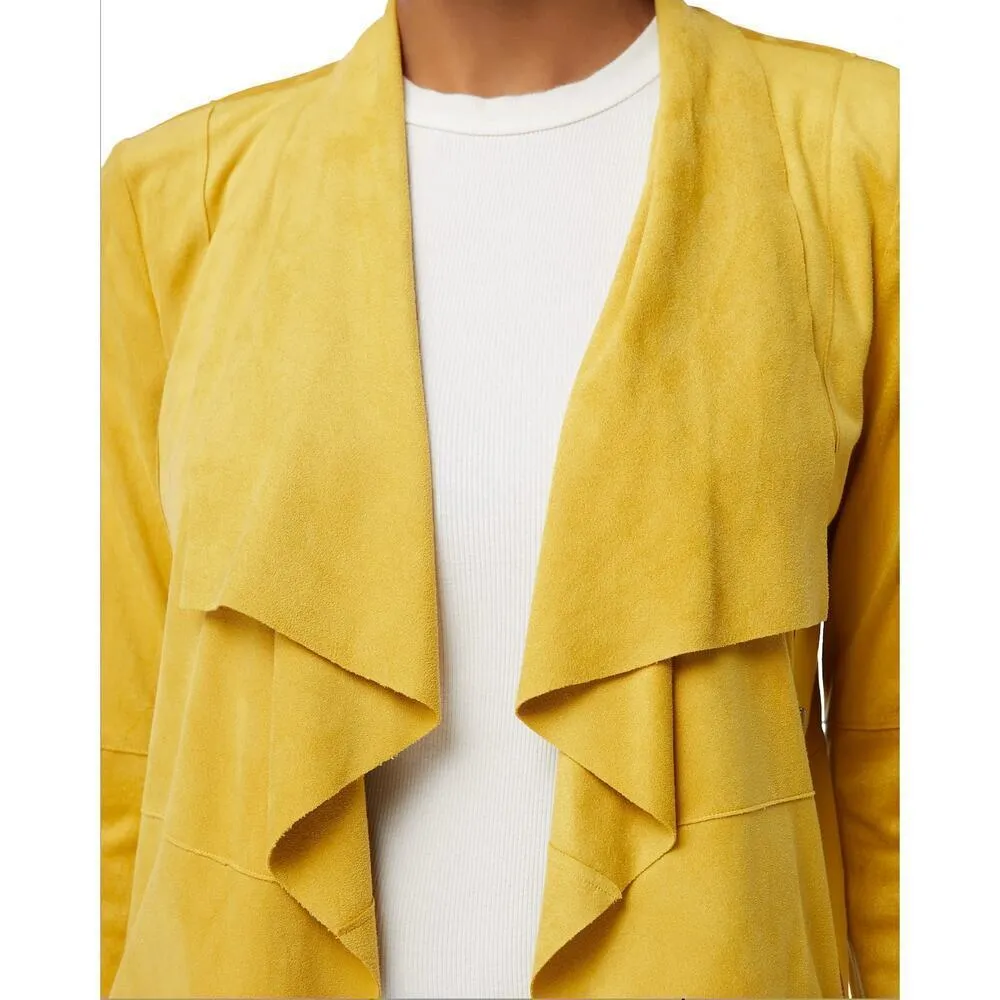 Bagatelle Faux Suede Drape Moto Jacket Blazer Open Front Yellow, Size‎ Small - Image 6