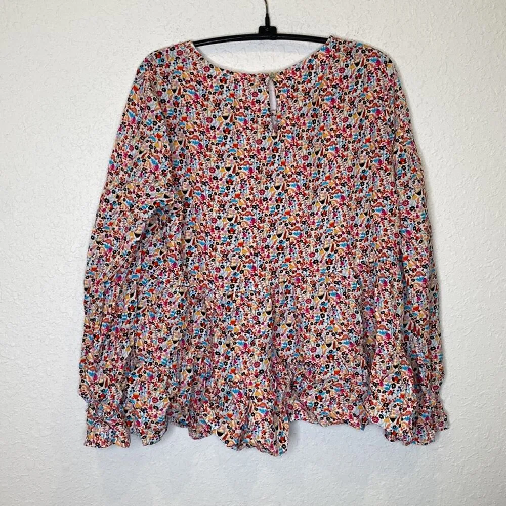 Jane and Delancey Floral All Over Print Long Sleeve Peplum Blouse EUC Sz L Rayon - Image 6