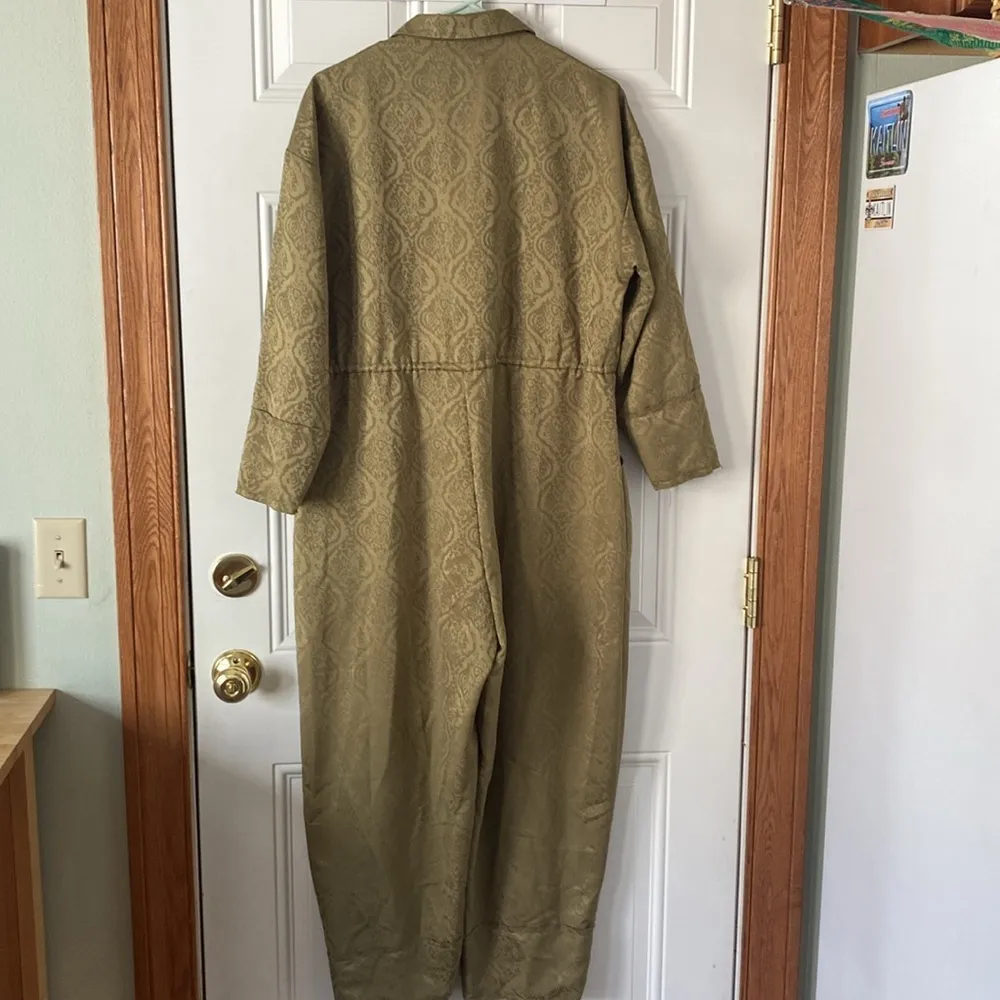 Out From Under Jayce Jacquard Jumpsuit Womens S Olive Green Satin Embossed - Image 3