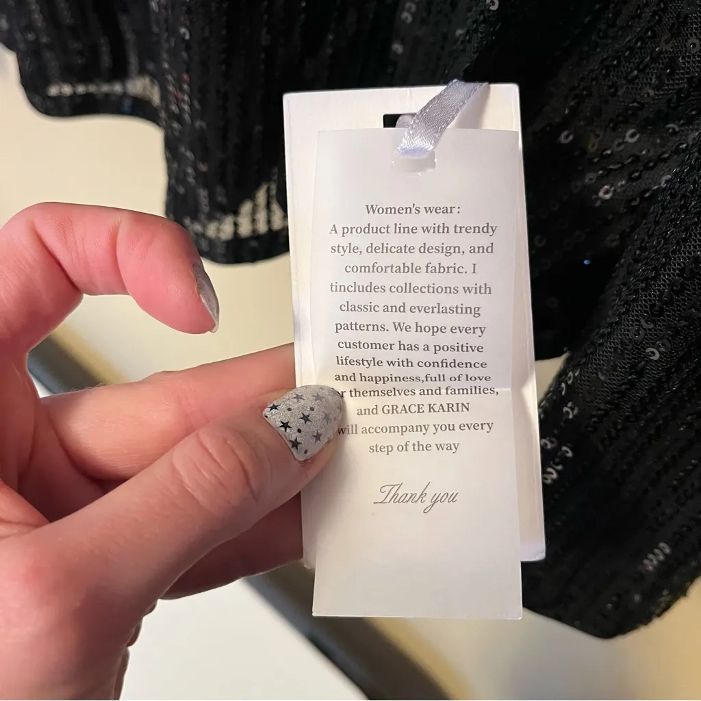 Grace Karin Black Sequin Long Sleeve Top with Draped Back - Image 5