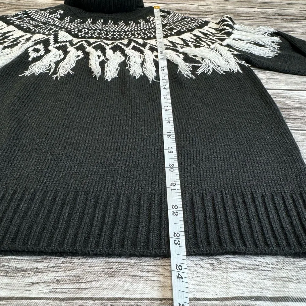 CATO Women Fair Isle Sweater Tassels Black White M Med Medium Raglan Long Sleeve - Image 12