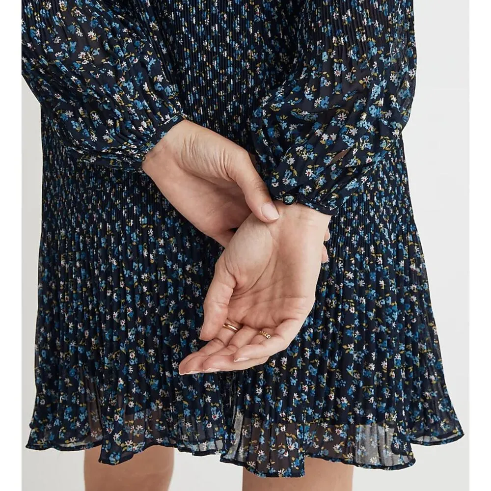 NWT Madewell Crinkle Georgette Mini Dress in Blue Floral NO123 - Image 15