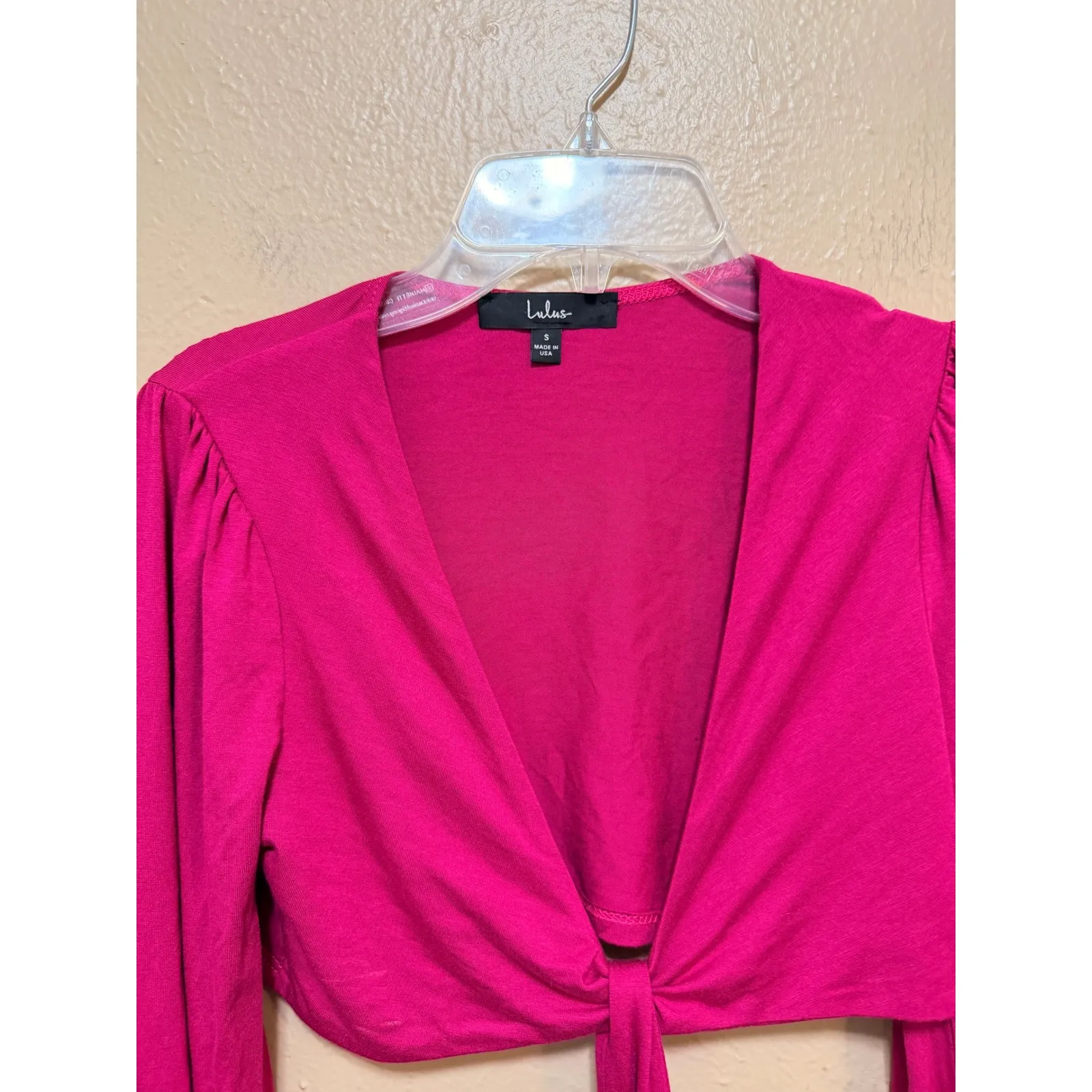 Lulus Hot Pink Tie Front Cropped Cardigan Bolero Top Long Sleeve Size S - Image 3