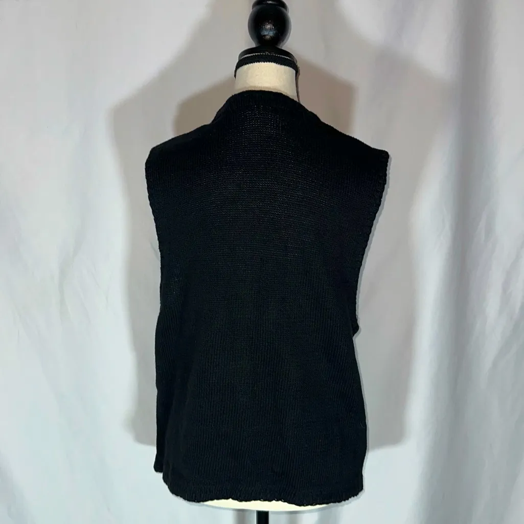 VICTORIA JONES • Vtg Christmas Vest Sweater Beaded Snowman Ugly Sweater Black Lg - Image 4