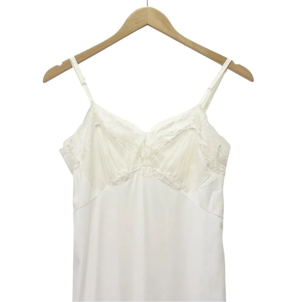 Vintage White Nylon Full Slip Lace Trim Adjustable Straps 1950s Era Lingerie Size XS - Image 7