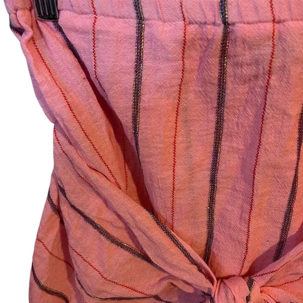 Anthropologie Holding Horses Pink W/Metallic Threading Accents Tie Skirt Small. - Image 4