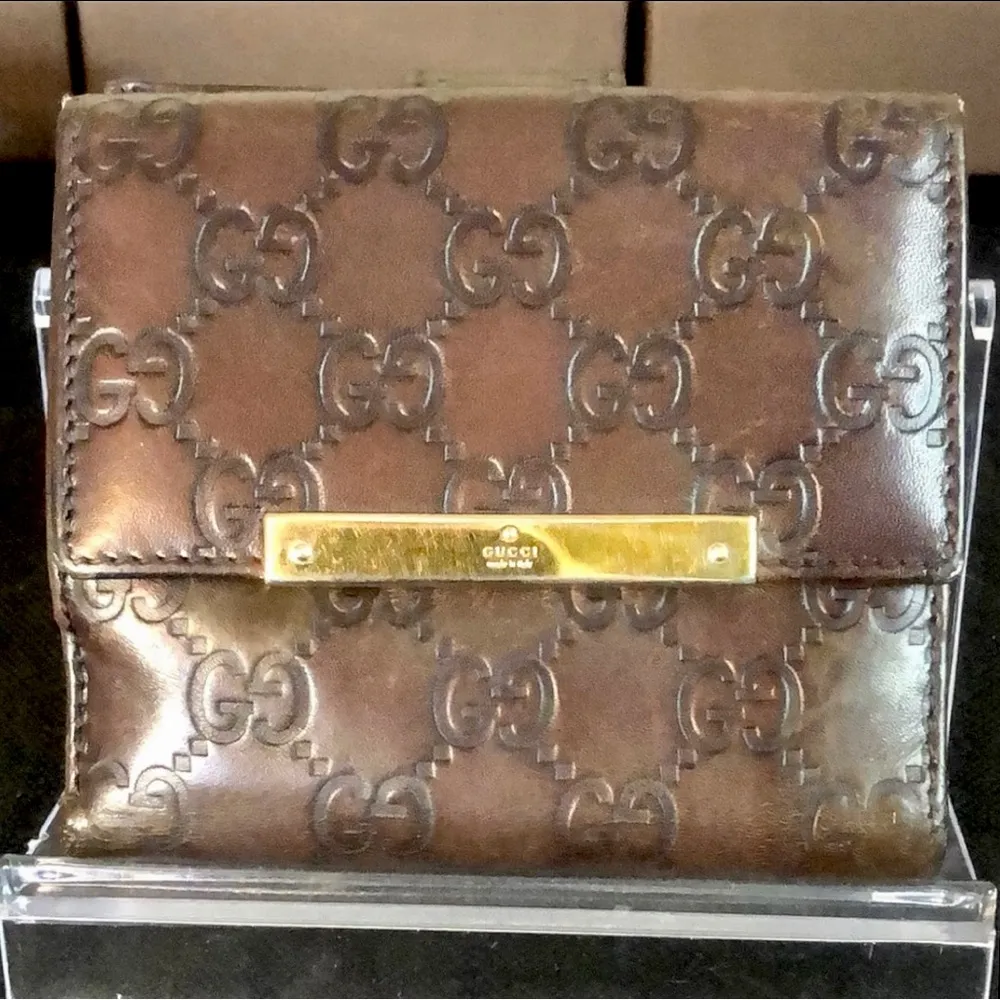 GUCCI Guccissima GG Brown Lambskin Bifold Wallet With Billfold & Coin Section - Image 3