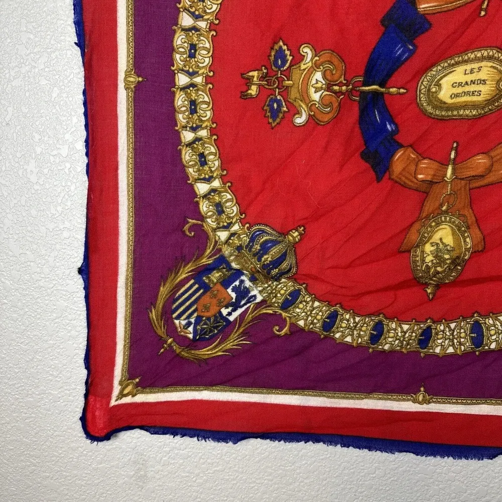 Oscar de la Renta Wool Challis Square Scarf Les Grands Orders Crown Crest Cross - Image 6