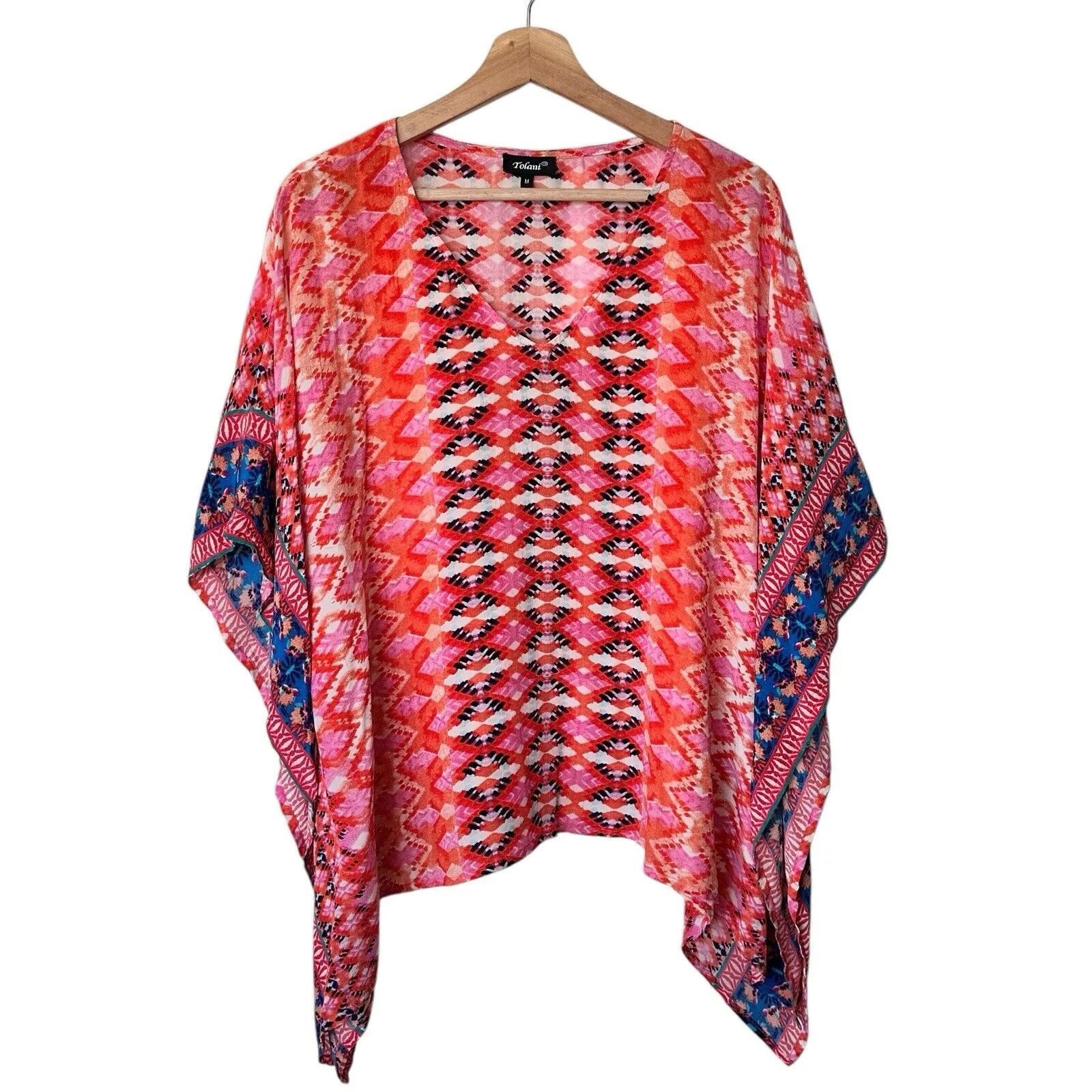 TOLANI Briyana Silk Tunic Blouse  Multi Print Flare Sleeve Boho Size M - Image 2