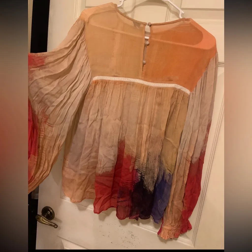 Tan $128 Bl^nk London x Anthropologie MIRANDA Sm Brush Strokes Eclectic Red Top Size M - Image 10