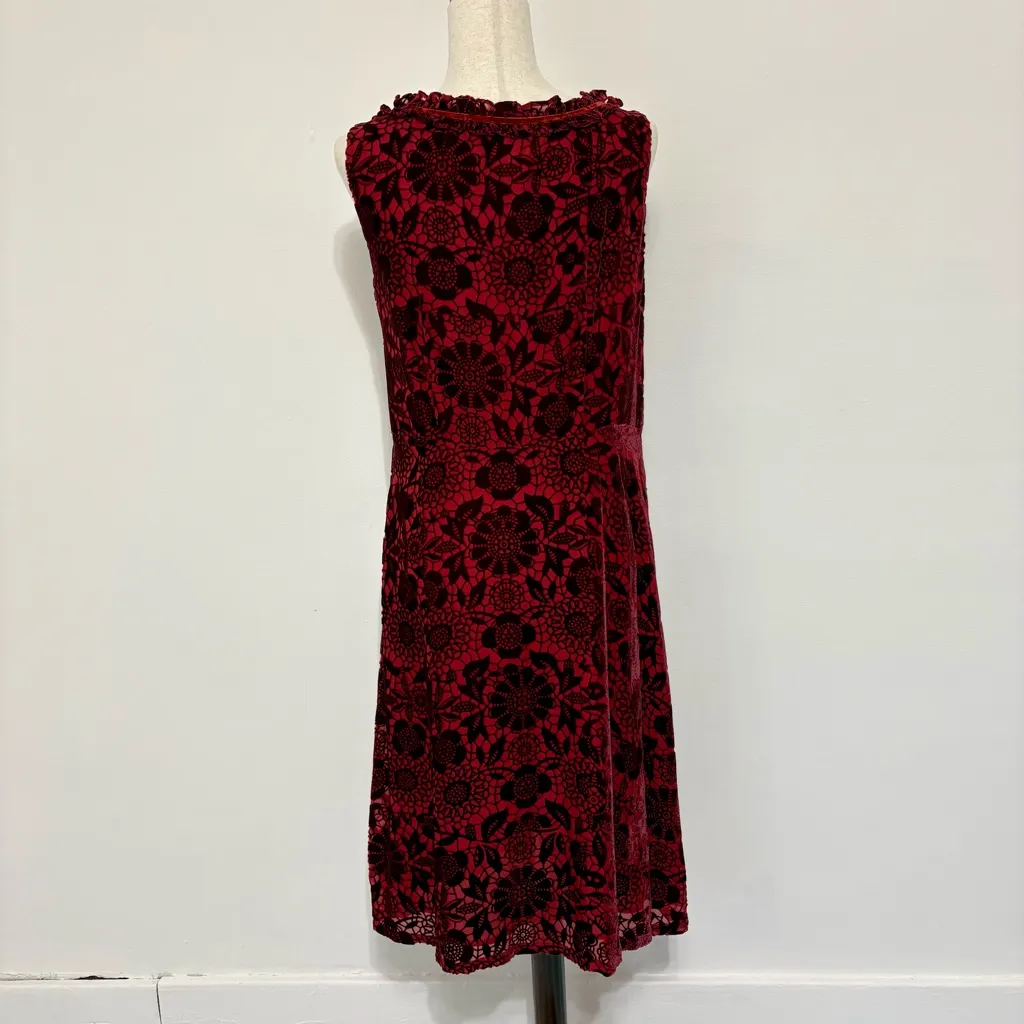 Vintage 90s The Territory Ahead Red Velvet Floral Midi Dress Sz 10 - Image 3