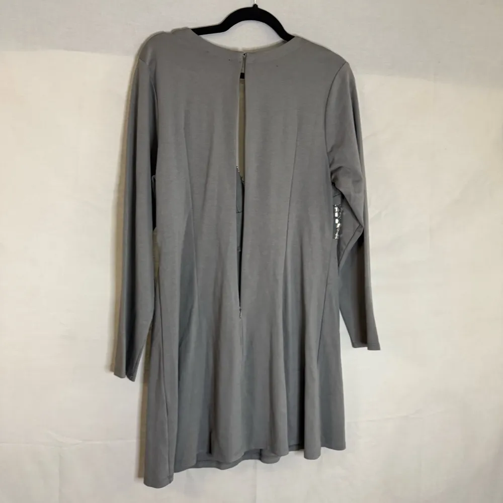 Venus Women’s Charcoal Gray Long Sleeve Jeweled Emblished Cocktail Dress Size 14 - Image 6
