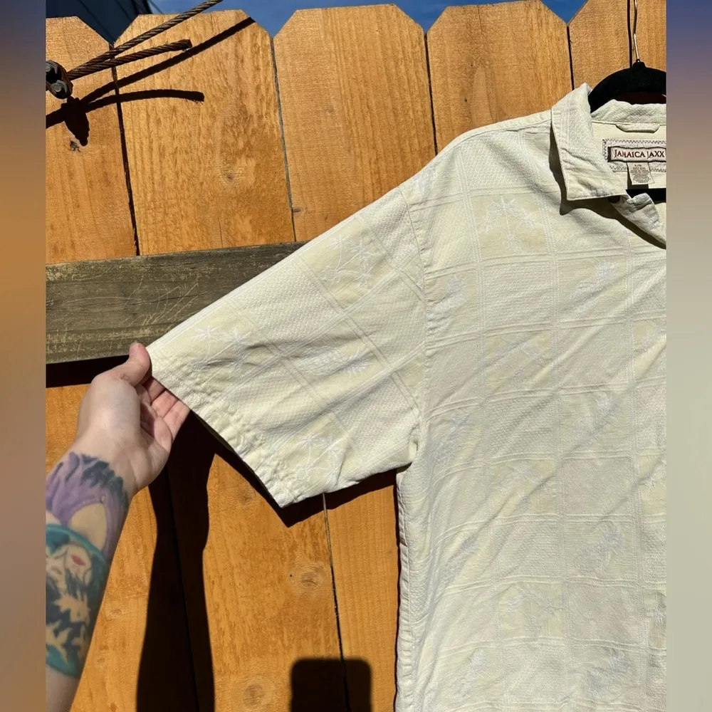 Jamaica Jaxx Silk Hawaiian Shirt Mens Large Aloha Button Front Off White Cream‎ - Image 6