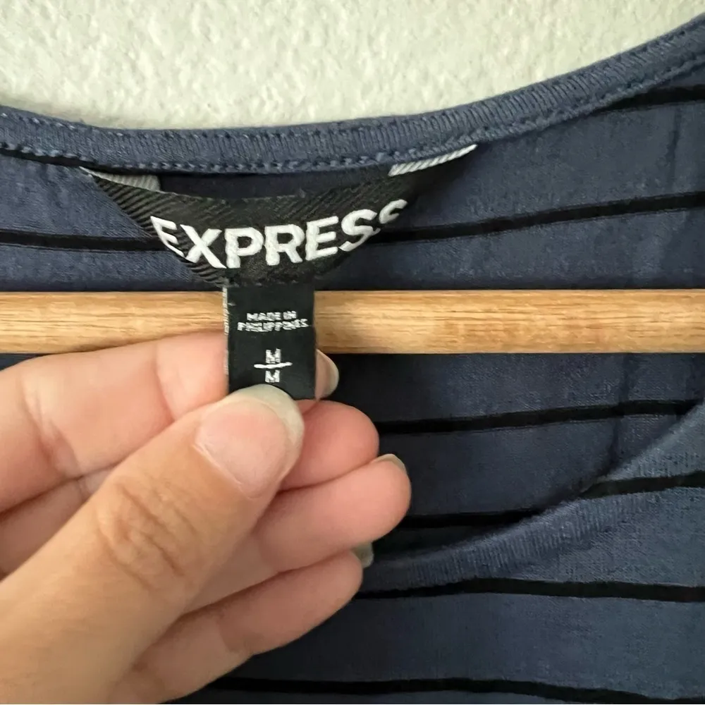 Express midi dress sleeveless asymmetrical tank dress dusty blue black stripes M - Image 4