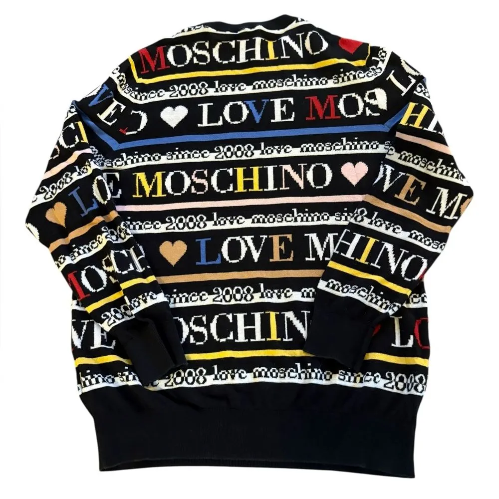 Love Moschino Pullover Crew Neck Sweater All Over Logo Multicolor Womens Size 2 - Image 4