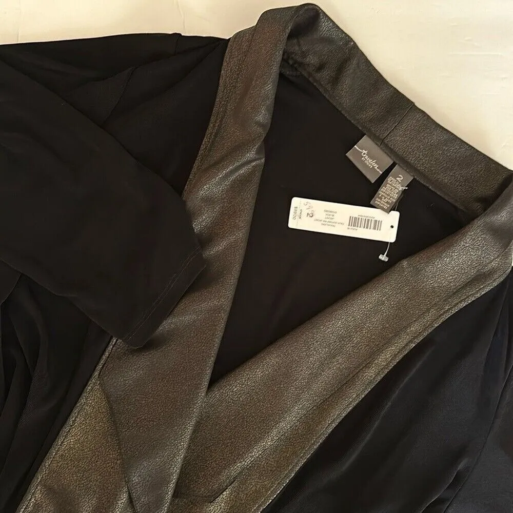 Chicos Travelers Faux Leather Mix Jacket Women's 12 Black 3/4 Sleeve Stretch NWT - Image 2