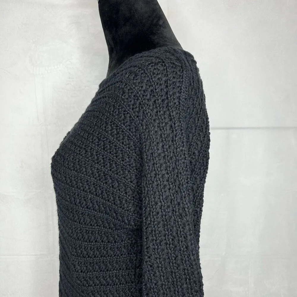 Jones New York Sport Womens Sz S Long Flared Sleeve Sweater Open Knit Black - Image 6