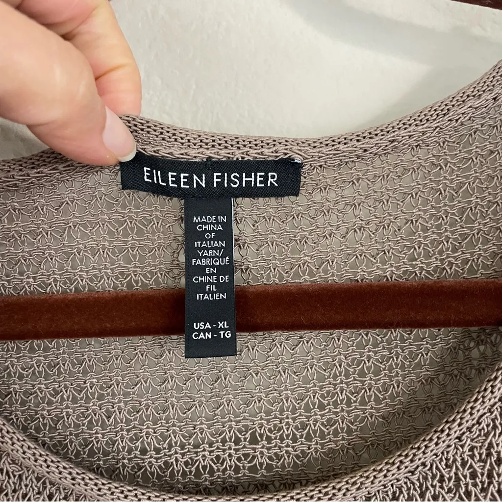 Eileen Fisher Cocoa Brown Organic Cotton Cord Sheen Jewel Neck Top Size XL - Image 6