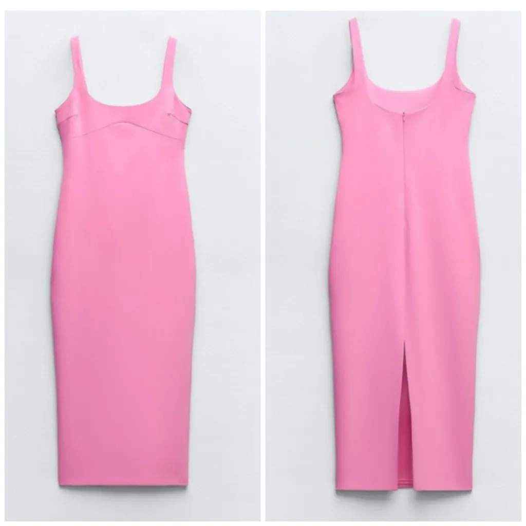 Zara Bubblegum Pink Tailored Fitted Midi Sheath Pencil Dress Women’s Size M - Image 8