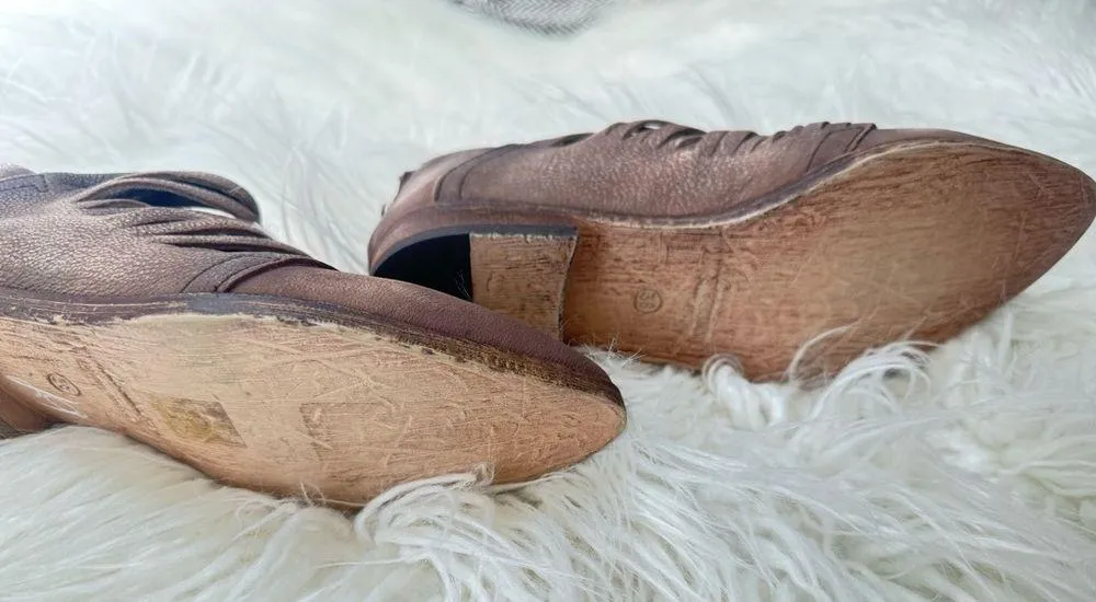 Free People “Lost Valley” Leather Ankle Boot Distressed Straps in Grayish Tan 38 - Image 7