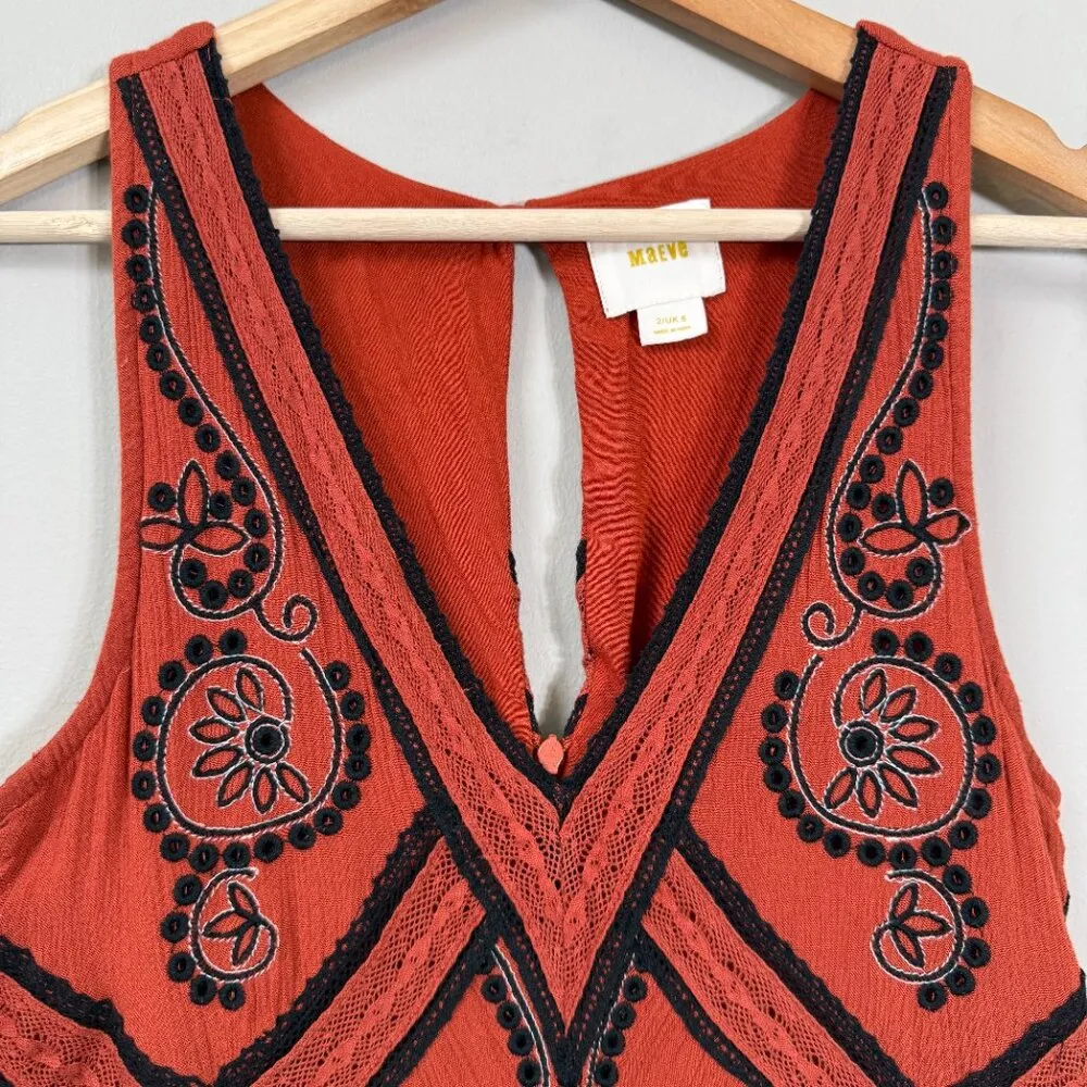 Maeve Anthropologie Desert Embroidered Jumpsuit Women's 2 Orange Wide Leg Crop - Image 9