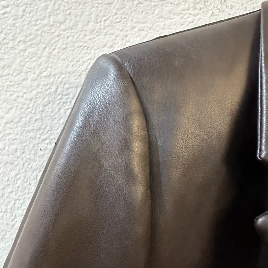 Zara Dark Brown Faux Leather Menswear Style Blazer Blazer Jacket Size L - Image 15