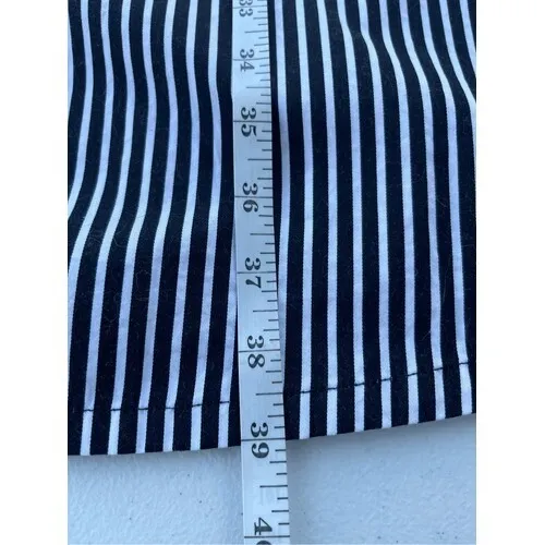T7 Y2K VTG LOFT Black White Stripe Belted Stretched Dress Sleeveless Midi - Image 5